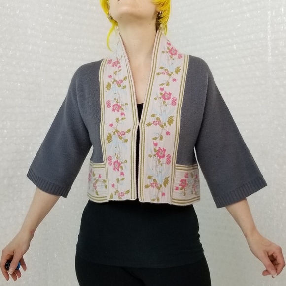 Plenty by Tracy Reese grey wool crop cardigan